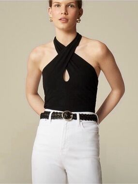 NWT J. Crew Stretch Cotton Halter Top Black, Medium
